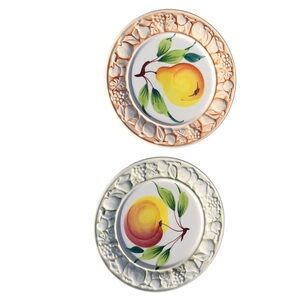 TWO (2) Italian Fruit Salad Plates with embossed rim 
1 Pear Plate
1 Peach Plate